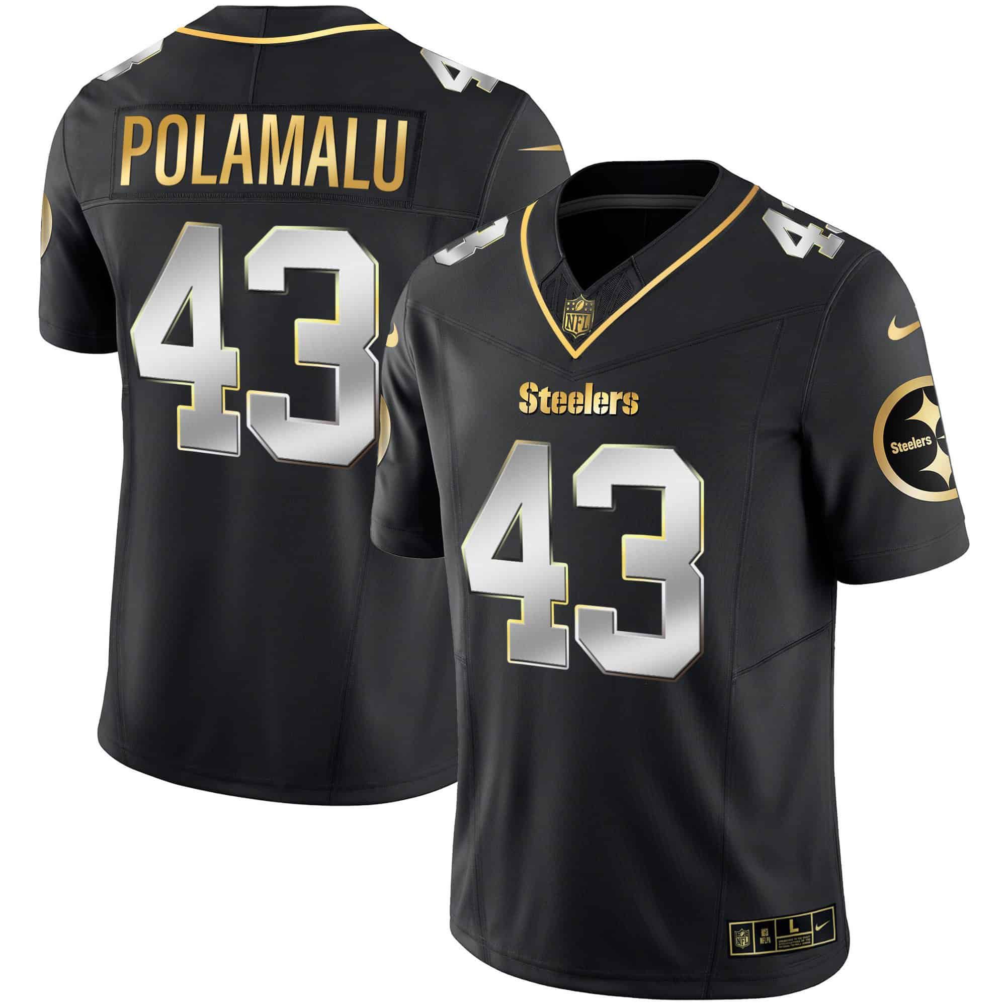 Men Pittsburgh Steelers 43 Polamalu Black Gold 2024 Nike Vapor Limited NFL Jersey style 1